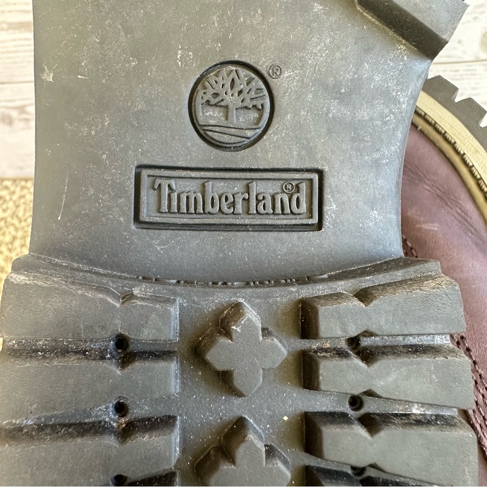 Timberland 6 Inch Premium Waterproof Boots Burgundy with Gray Collar Kids Size 1 - Picture 8 of 10